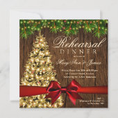 Rustikales Weihnachtsfest Probe Dinner Tree & Ribb Einladung (Vorderseite)