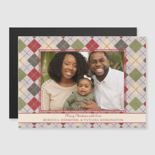 Rustikales Weihnachtsfest Rote Grüne Raute Foto Magnetkarte (Vorne/Hinten)