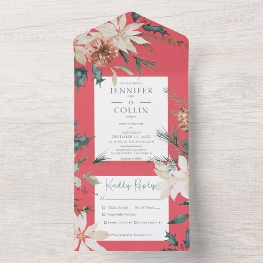 Rustikales Weihnachtsfest Rotes Abendessen All In One Einladung (Innen Boden)