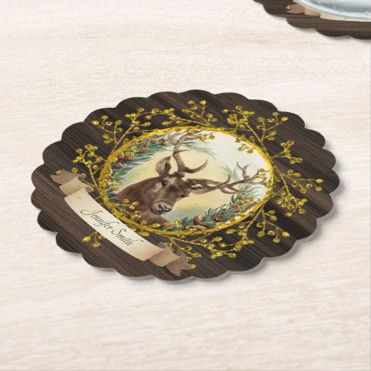 Rustikales Weihnachtsfest STAG Party Personalisier Untersetzer (angewinkelt)