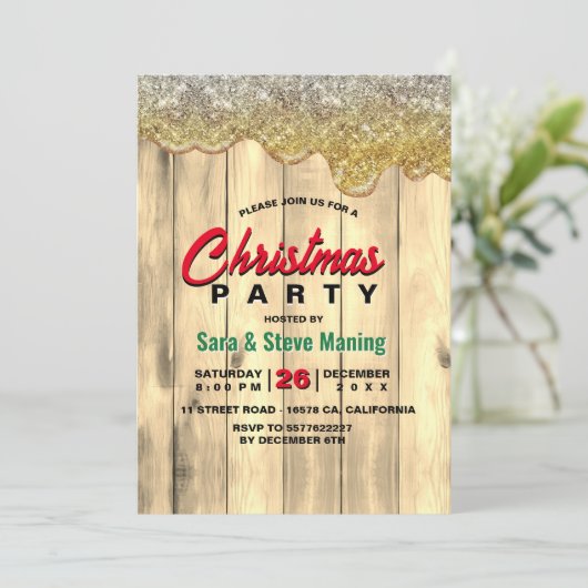 Rustikales Weihnachtsfest Weihnachten Feiertag Gol Einladung (Stehend Vorderseite)