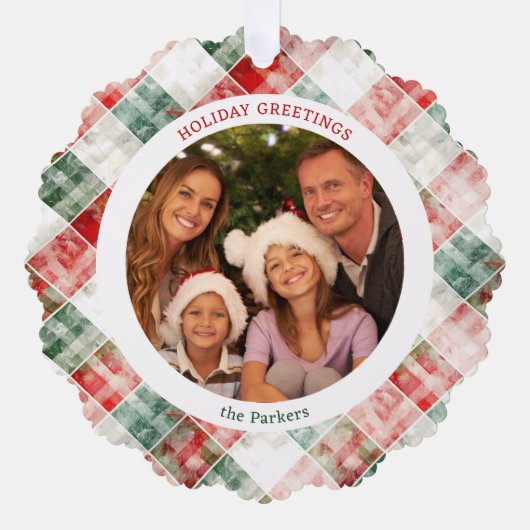 Rustikales Weihnachtsgebäck Kariertes Foto Ornament Karte (Vorderseite)