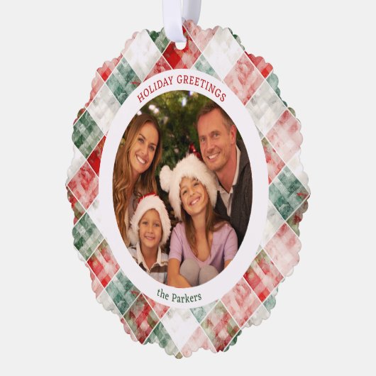 Rustikales Weihnachtsgebäck Kariertes Foto Ornament Karte (Links)