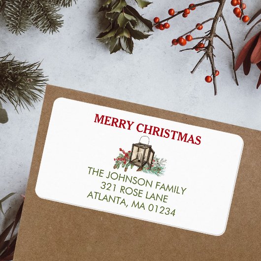 Rustikales Weihnachtsgebäck Laterne Pine Berries Adressaufkleber