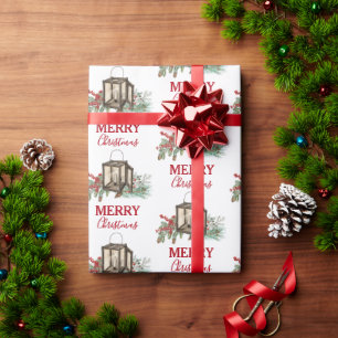 Rustikales Weihnachtsgebäck Laterne Pine Berries Geschenkpapier