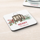 Rustikales Weihnachtsgebäck Laterne Pine Berries Getränkeuntersetzer (Linke Seite)