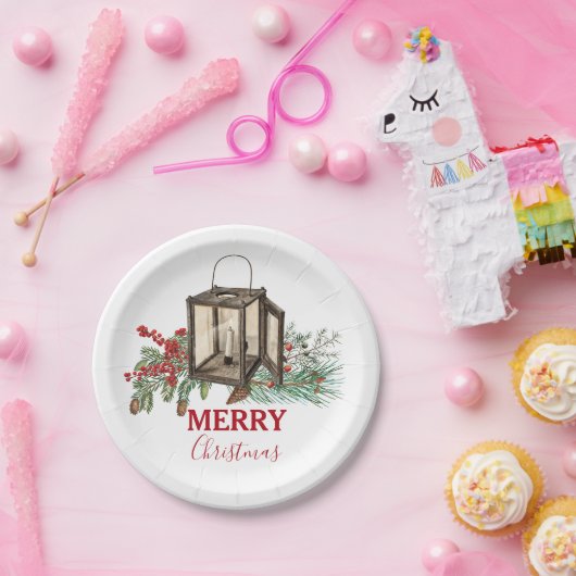 Rustikales Weihnachtsgebäck Laterne Pine Berries Pappteller (Party)
