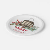 Rustikales Weihnachtsgebäck Laterne Pine Berries Pappteller (Schrägansicht)