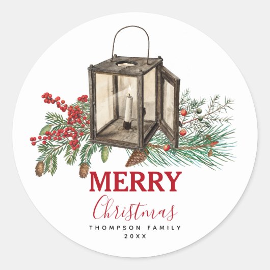 Rustikales Weihnachtsgebäck Laterne Pine Berries Runder Aufkleber (Vorderseite)