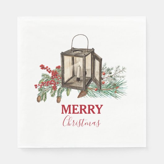 Rustikales Weihnachtsgebäck Laterne Pine Berries Serviette (Vorderseite)