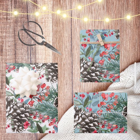Rustikales Weihnachtsgebäck Pinecones & Berries Geschenkpapier Set