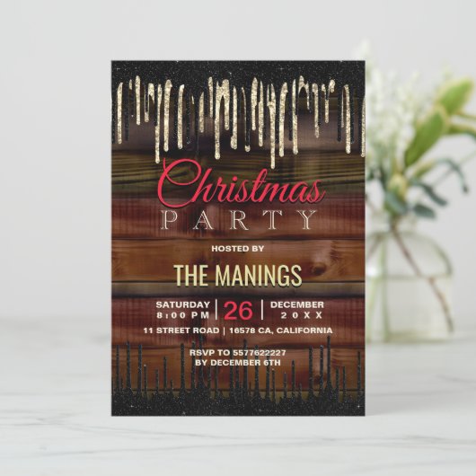 Rustikales Weihnachtsgold Einladung (Stehend Vorderseite)