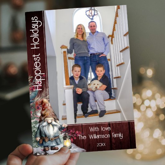 Rustikales Weihnachtsgottchen - Rotes Foto Feiertagskarte