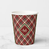 Rustikales Weihnachtsgrün Kariert Simple Monogram Pappbecher (Rückseite)