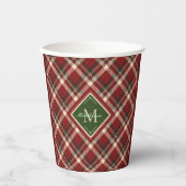Rustikales Weihnachtsgrün Kariert Simple Monogram Pappbecher (Vorderseite)