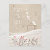 Rustikales Weihnachtshaus im Schnee Feiertagspostkarte (Vorderseite)
