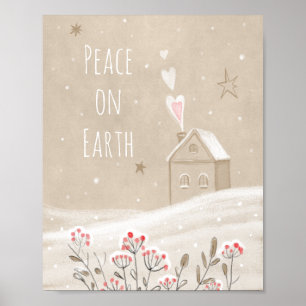 Rustikales Weihnachtshaus im Schnee Poster