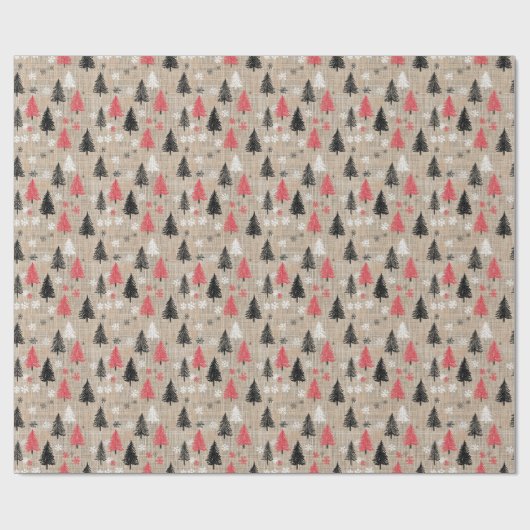 Rustikales Weihnachtsklima mit Bäumen und Schneefl Geschenkpapier (Flach)