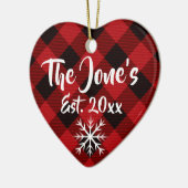 Rustikales Weihnachtskonzept Roter Büffel kariert Keramik Ornament (Links)