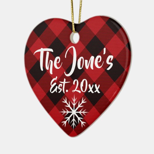 Rustikales Weihnachtskonzept Roter Büffel kariert Keramik Ornament (Links)