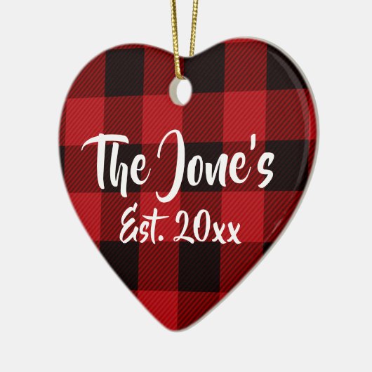 Rustikales Weihnachtskonzept Roter Büffel kariert Keramik Ornament (Links)