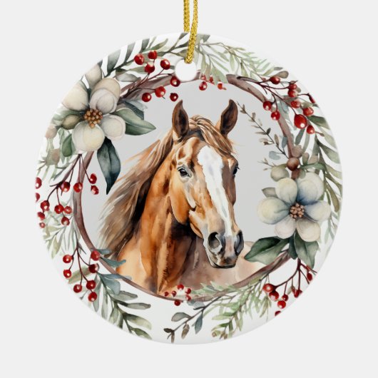 Rustikales Weihnachtskraut Sorrel Rotes Pferd Keramik Ornament (Vorne)