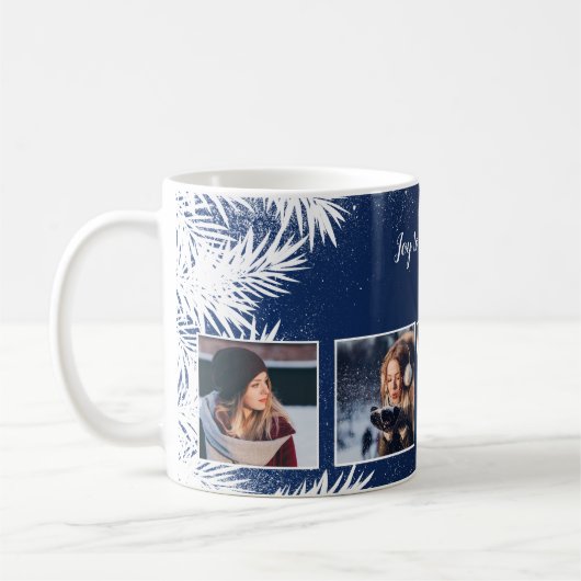 Rustikales Weihnachtsland 4 Foto Schneekiefern bla Kaffeetasse (Links)