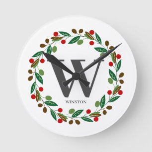Rustikales Weihnachtsmongramm - Urbrand Runde Wanduhr