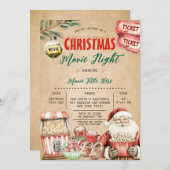 Rustikales Weihnachtsmovie Night Popcorn Santa Par Einladung (Vorne/Hinten)