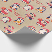 Rustikales Weihnachtspenguin Wrapping Paper Geschenkpapier (Ecke)