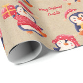 Rustikales Weihnachtspenguin Wrapping Paper Geschenkpapier (Rolleneckpunkt)