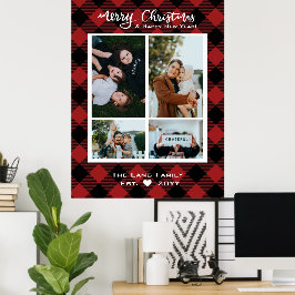 Rustikales Weihnachtsrot Buffalo Kariertes Holz Poster
