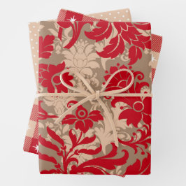 Rustikales Weihnachtsrot und Beige Wrapping Paper  Geschenkpapier Set