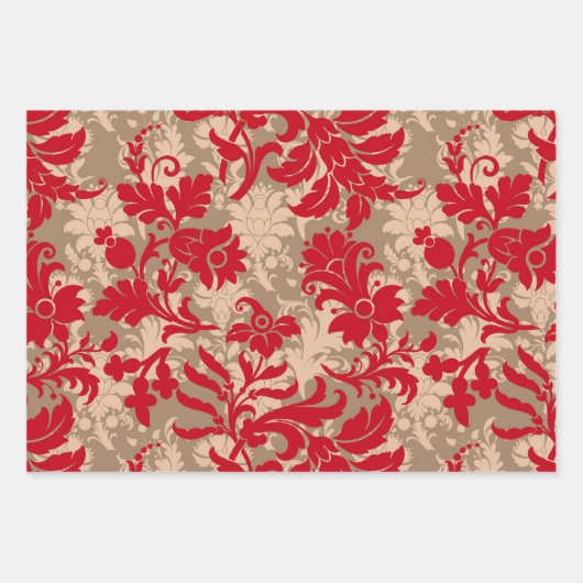 Rustikales Weihnachtsrot und Beige Wrapping Paper Geschenkpapier Set (Vorderseite)