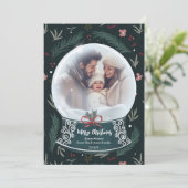 Rustikales Weihnachtsschneekugel Blumenfamiliengeb Feiertagskarte (Stehend Vorderseite)