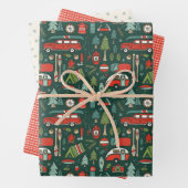 Rustikales Weihnachtssee Camping Rot & Grün Geschenkpapier Set (Beispiel)