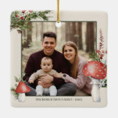Rustikales Weihnachtswald Pilze Foto Keramikornament (Rückseite)
