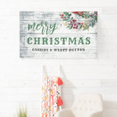 Rustikales Weihnachtswetter Holz Holly Berries Banner (Insitu)