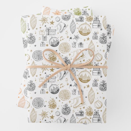 Rustikales Weihnachtswrapping Paper Sheet Set 3 Geschenkpapier Set (Beispiel)