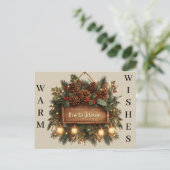 Rustikales Weihnachtszeichen mit anpassbarem Text Postkarte (Stehend Vorderseite)