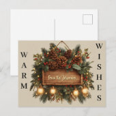 Rustikales Weihnachtszeichen mit anpassbarem Text Postkarte (Vorne/Hinten)