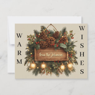 Rustikales Weihnachtszeichen mit anpassbarem Text Postkarte