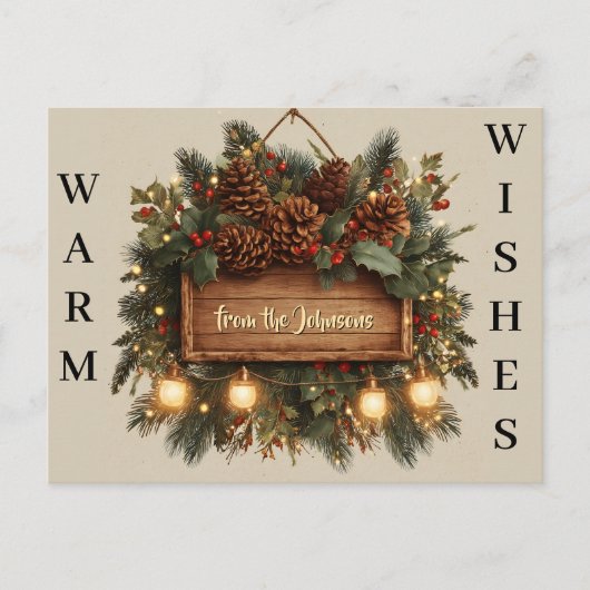Rustikales Weihnachtszeichen mit anpassbarem Text Postkarte (Vorderseite)