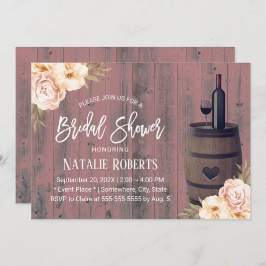 Rustikales Weinbarrel Vintages Brautparty Einladung (Vorne/Hinten)