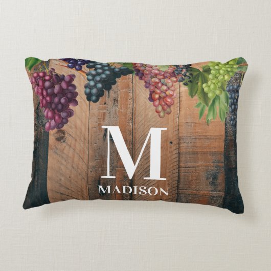 Rustikales Weinbauholz und Traubenmonogramm Dekokissen (Rückseite)
