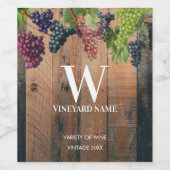 Rustikales Weingut Holz & Trauben Monogramm Weinetikett (Einzelnes Label)