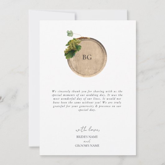 Rustikales Weinkeller Weinkeller Weinberg Hochzeit Dankeskarte (Rückseite)