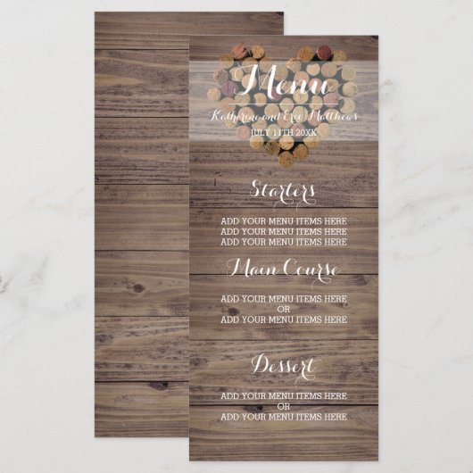 Rustikales Weinkork-Menü Menükarte (Vorne/Hinten)