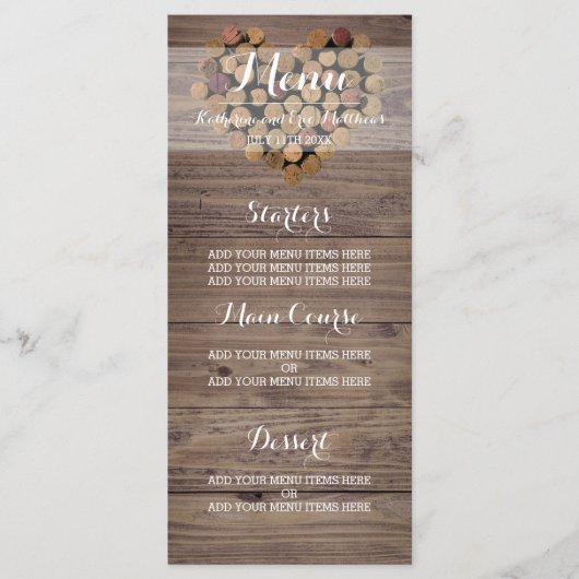 Rustikales Weinkork-Menü Menükarte (Vorderseite)