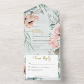 Rustikales Weiß & Blush Peonings feiern Grünes Nes All In One Einladung (Innen Boden)